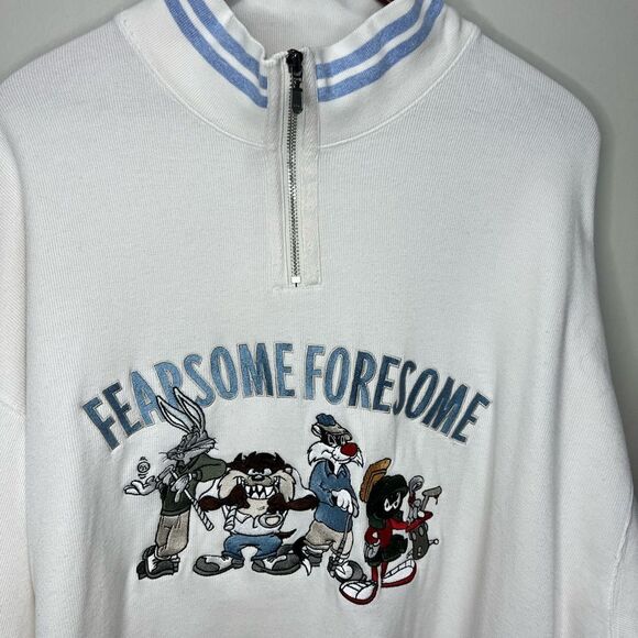 Vintage 90s Warner Bros Looney Tunes Fearsome Foursome 1/4 Zip Shirt Size  XL - Picture 2 of 10